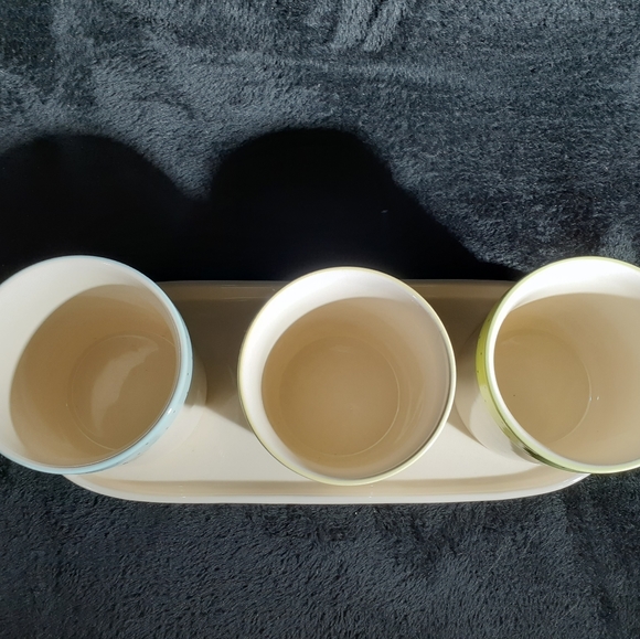 Rae Dunn 4 pc Set - Knife Spoon Fork Canisters on Platter - Picture 3 of 4